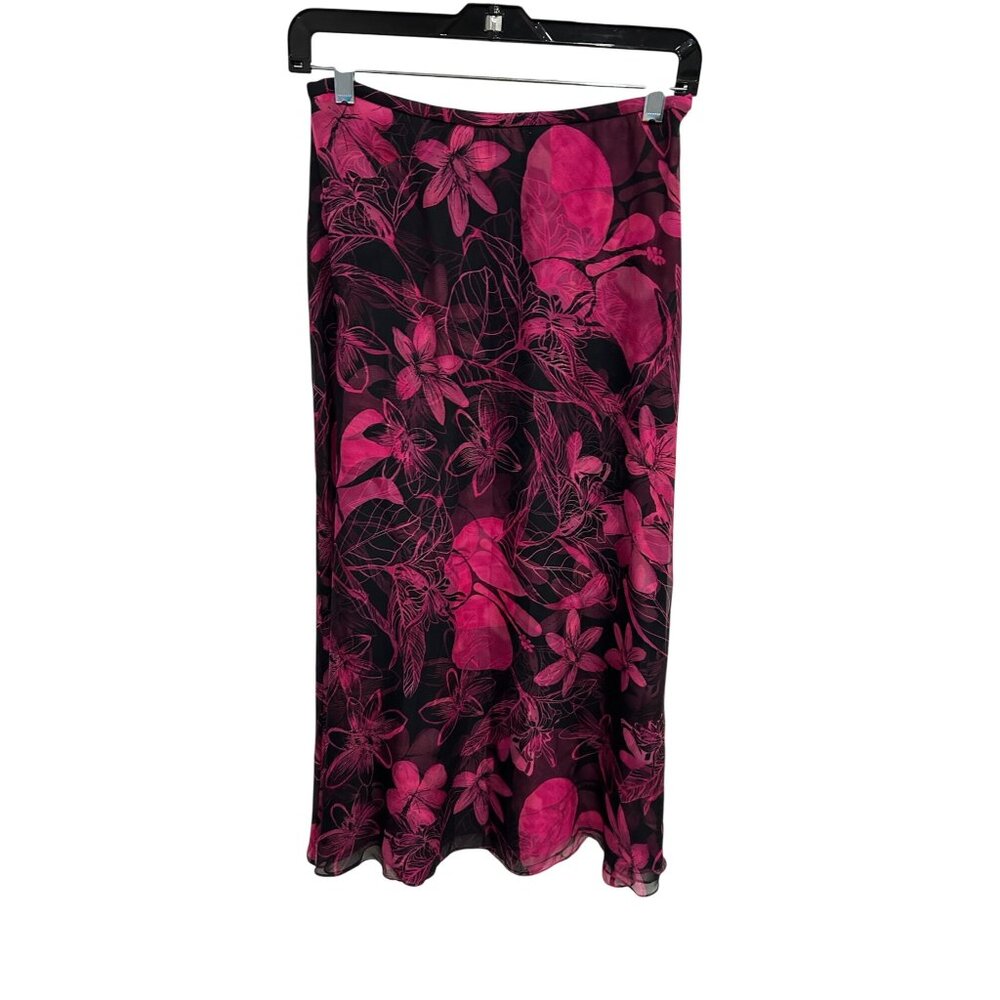 Dana Buchman Petite Womens Floral Pink & Black Maxi Skirt Size 6 Flowy Chic